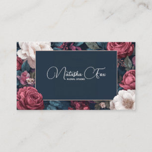 Dunkle Viktorianische Rose Floral Navy Blau Rahmen Visitenkarte