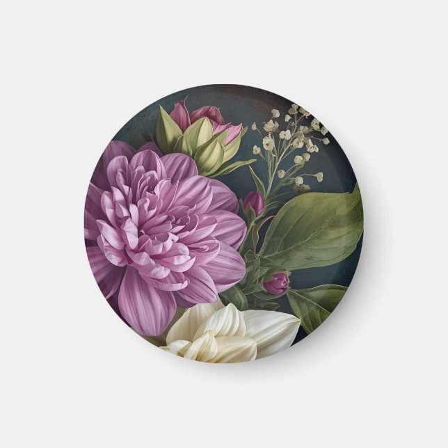 Dunkle Vintage-Blumen Magnet (Vorne)
