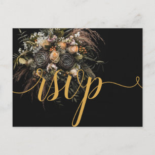 Dunkle vintage Blumen-RSVP-Einladung Einladungspostkarte