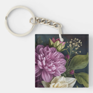 Dunkle Vintage-Blumen Schlüsselanhänger
