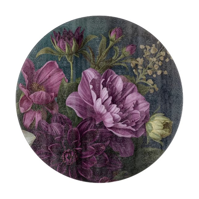 Dunkle Vintage-Blumen Schneidebrett (Vorderseite)