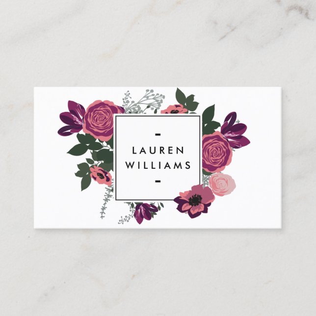 Dunkle Vintage moderne Blumenmotive Weißer Designe Visitenkarte (Vorderseite)