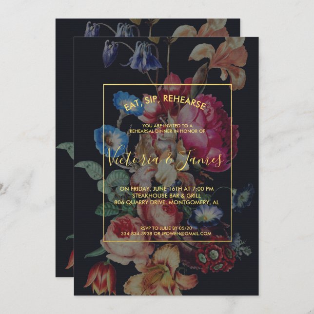 Dunkle Vintage Probe Einladung (Vorne/Hinten)