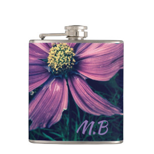 Dunkle violette Blumen Foto Art Monogramm Flachmann