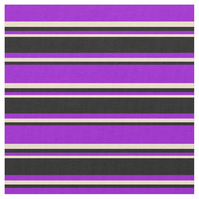 Dunkle Violette, Schwarz-Tan-Farbstreifen Muster Stoff (Nahaufnahme)