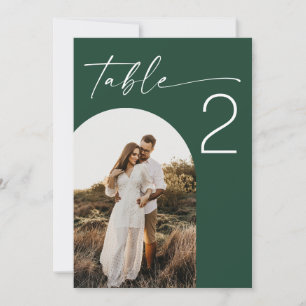 Dunkle Waldgrüne Foto-Hochzeitstisch-Nummer 5x7 Einladung
