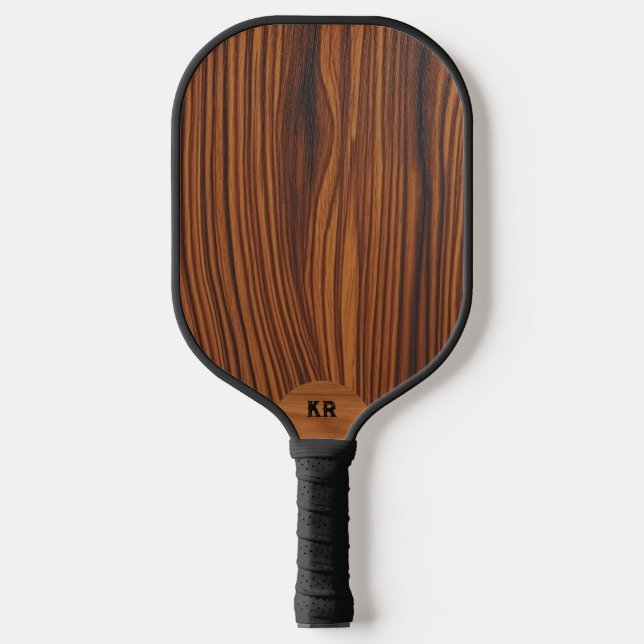 Dunkle Walnussholz Textur Custom Monogram Pickleball Schläger (Vorderseite)