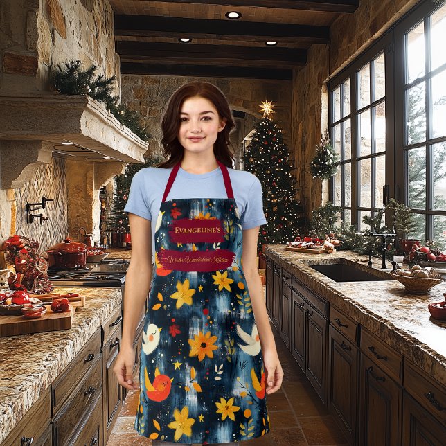 Dunkle Weihnachten mit festlichen Vögeln und Blume Schürze (Von Creator hochgeladen)