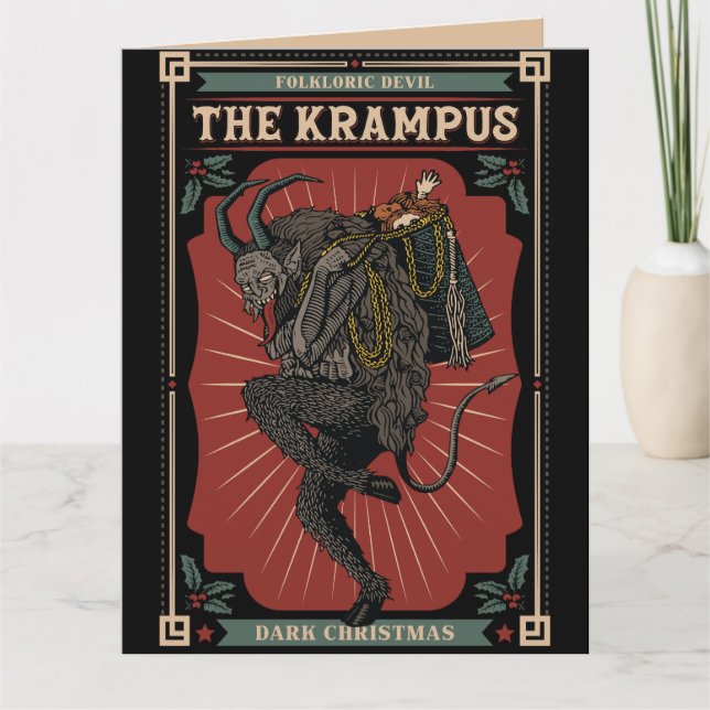 Dunkle Weihnachts Folklorischer Teufel Krampusbeut Karte (Vorderseite)