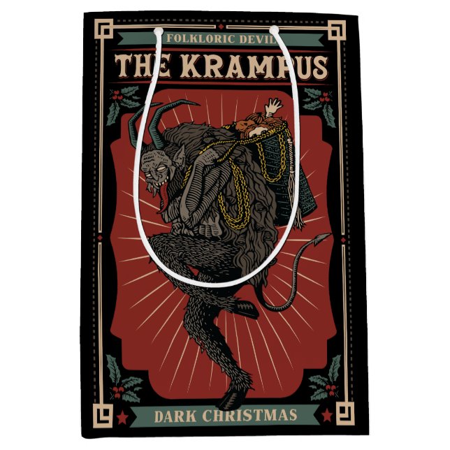 Dunkle Weihnachts Folklorischer Teufel Krampusbeut Mittlere Geschenktüte (Vorderseite)