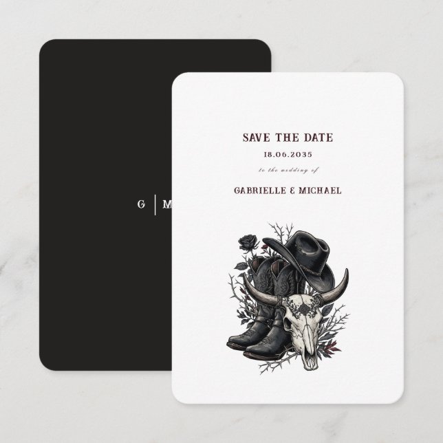 Dunkle Western Cowboy Gothic Simple Save the Date (Vorne/Hinten)
