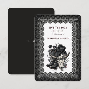 Dunkle Western Cowboy-Gotische Spitze Save-the-Dat Save The Date