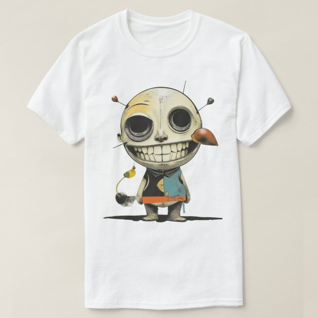Dunkle Whimsy Grinning Doll - Surreal Horror Carto T-Shirt (Design vorne)