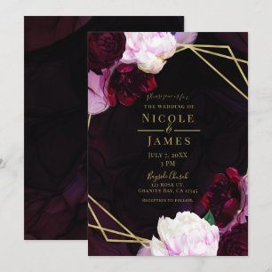 Dunkle Wine Moody Floral Moderne Gold Glam Hochzei Einladung