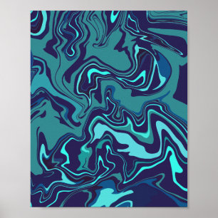 Dunkle, wirbelnde abstrakte Kunst in Blau und Türk Poster