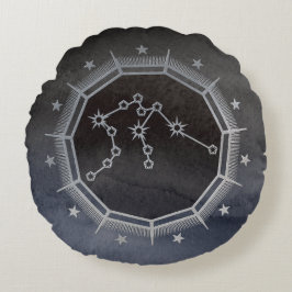 Dunkle Zodiac-Astrologie: Aquarius Black & Silver Rundes Kissen