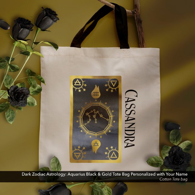 Dunkle Zodiac-Astrologie: Aquarius Schwarzer Goldn Tragetasche (Dark Zodiac Astrology: Aquarius Black Gold Name Tote Bag)