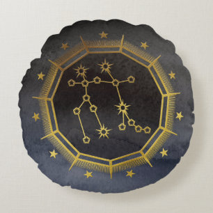 Dunkle Zodiac-Astrologie: Gemini Black & Gold Rundes Kissen
