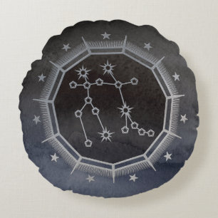 Dunkle Zodiac-Astrologie: Gemini Black & Silver Rundes Kissen