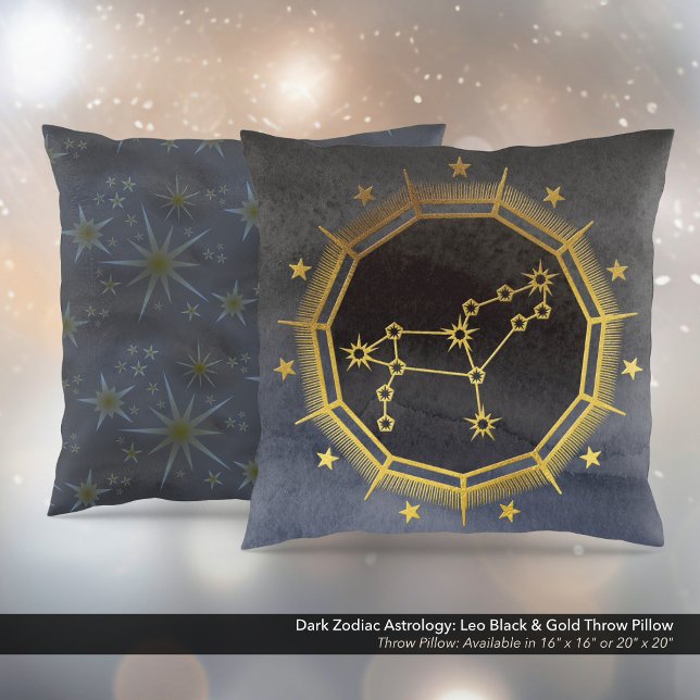 Dunkle Zodiac-Astrologie: Leo Black & Gold Kissen (Dark Zodiac Astrology: Leo Black & Gold Square Throw Pillow)