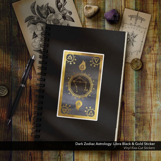 Dunkle Zodiac-Astrologie: Libra Black & Gold Aufkleber (Dark Zodiac Astrology: Libra Black & Gold Sticker - Vinyl Kiss-Cut Sticker)