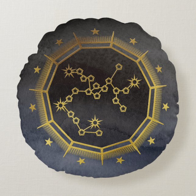 Dunkle Zodiac-Astrologie: Sagittarius Black & Gold Rundes Kissen (Vorderseite)