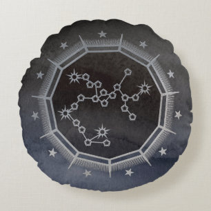 Dunkle Zodiac-Astrologie: Sagittarius Black & Silv Rundes Kissen