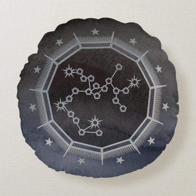 Dunkle Zodiac-Astrologie: Sagittarius Black & Silv Rundes Kissen (Vorderseite)