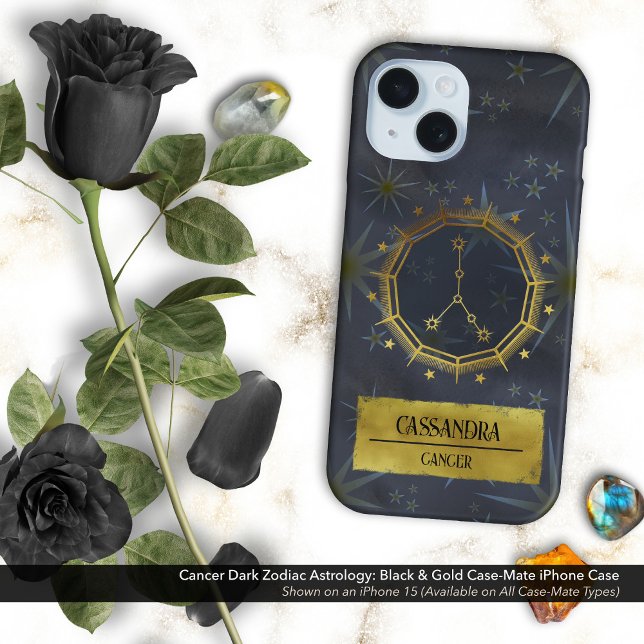 Dunkle Zodiac-Astrologie: Schwarz & Gold iPhone 16 Hülle (Cancer Dark Zodiac & Astrology Black & Gold Case-Mate iPhone Case Personalized with Your Name)
