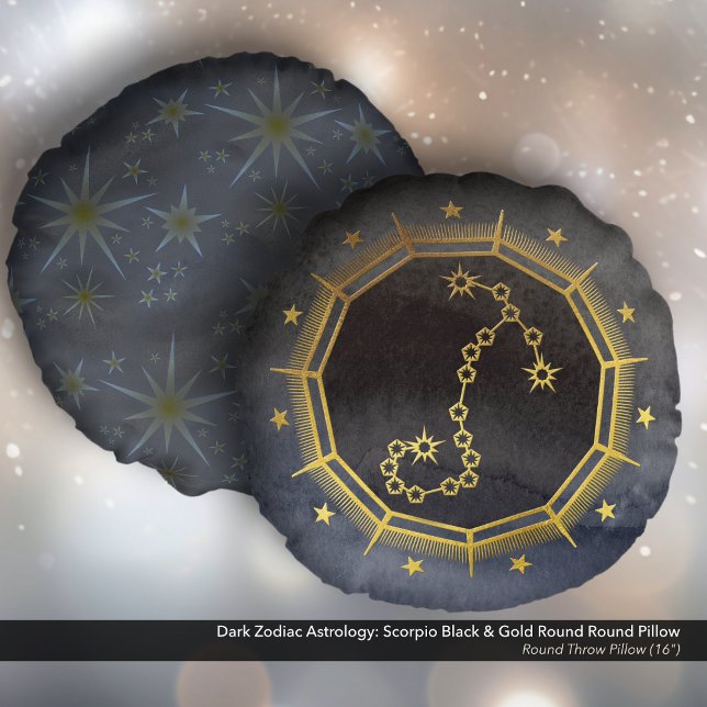 Dunkle Zodiac-Astrologie: Skorpio Black & Gold Rundes Kissen (Dark Zodiac Astrology: Scorpio Black & Gold Round Pillow)