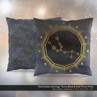 Dunkle Zodiac Astrologie: Taurus Black & Gold Kissen