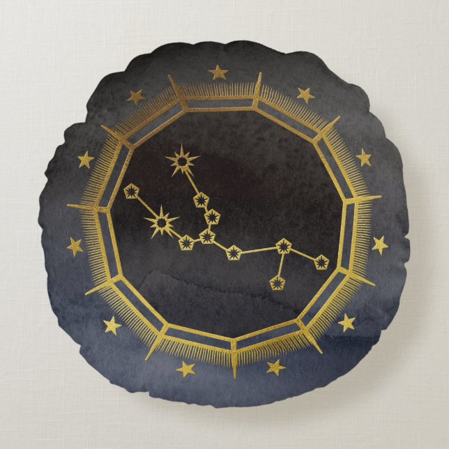 Dunkle Zodiac Astrologie: Taurus Black & Gold Rundes Kissen (Vorderseite)