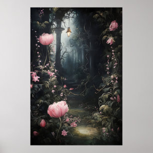 Dunkler Akademischer Floraldruck, Gotischer Schlos Poster