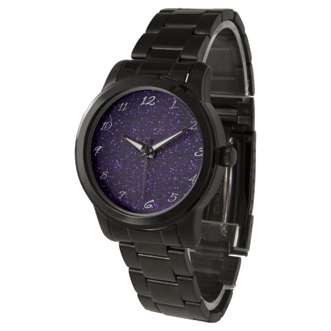 Dunkler Amethyst Lila Glitzer Armbanduhr (Schrägansicht)