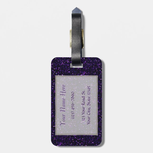 Dunkler Amethyst lila Glitzer Gepäckanhänger (Rückseite vertikal)