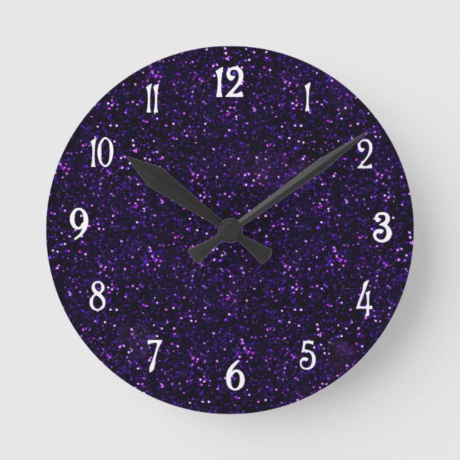 Dunkler Amethyst Lila Glitzer Runde Wanduhr (Vorderseite)