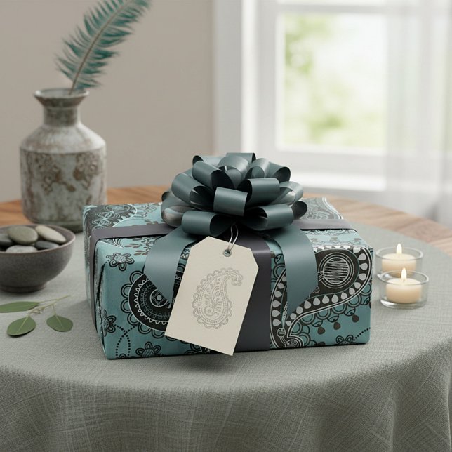 Dunkler aquamariner Pisley Geschenkpapier (Von Creator hochgeladen)