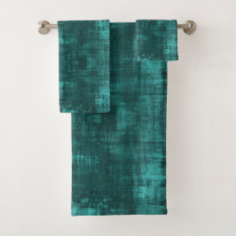 Dunkler Aquamariner, subtiler Muster-Wildleder-Loo Badhandtuch Set