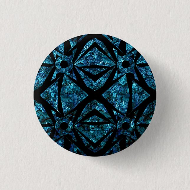 Dunkler Blauer geometrischer nächtlicher Botanisch Button (Vorderseite)