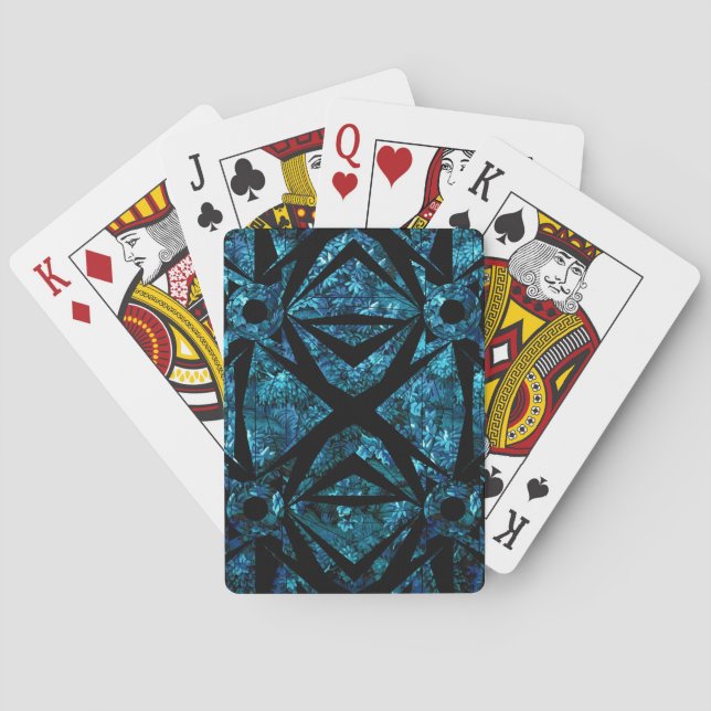 Dunkler Blauer geometrischer nächtlicher Botanisch Spielkarten (Rückseite)