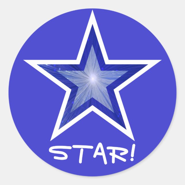 Dunkler blauer Star 'STAR' runder Aufkleber blau! (Vorderseite)