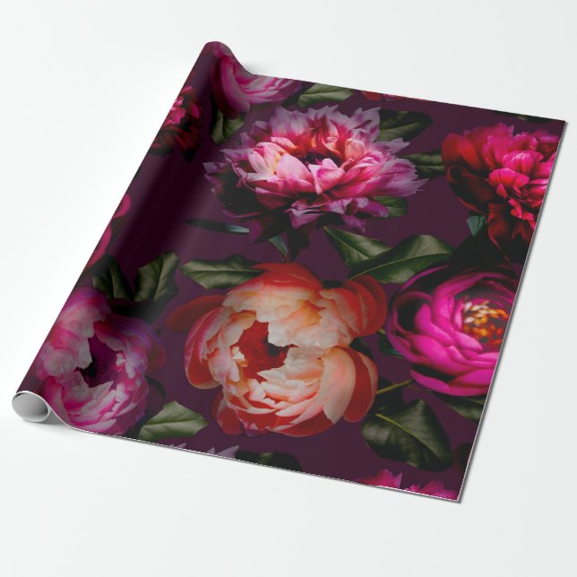 Dunkler Blumentraum Geschenkpapier (Ungerollt)