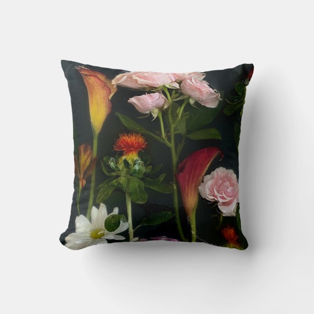 Dunkler Blumenwirbel Kissen (Vorderseite)