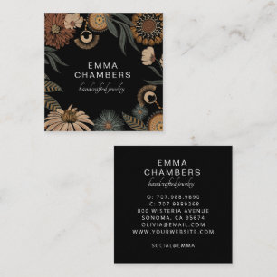 Dunkler Boho-Botanischer Blumen-Schmuckdesigner Quadratische Visitenkarte