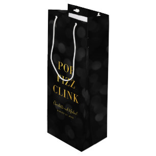 Dunkler Bokeh-Faux-Gold-Pop-Fizz-Klirren Geschenktüte Für Weinflaschen