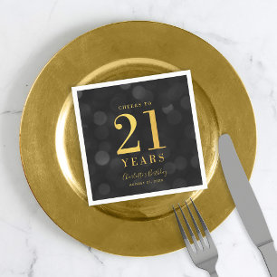 Dunkler Bokeh-Faux-Gold Prost auf 21 Jahre Geburts Serviette
