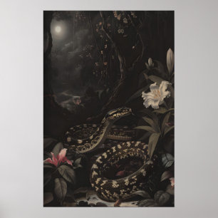 Dunkler Botanischer Schlangen-Kunstprint Floral Re Poster