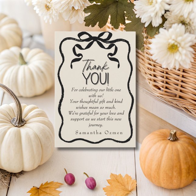 Dunkler Coquette schwarzer Bogen Danke Baby Showca (Dark Coquette black bow Thank You Baby Shower)