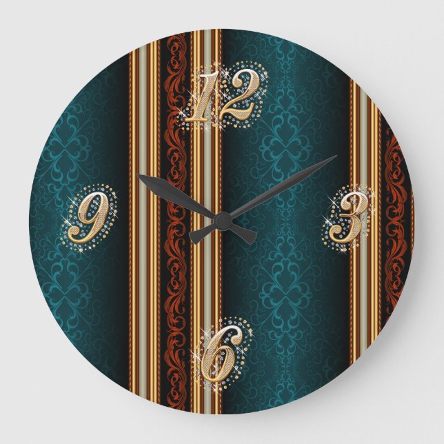 Dunkler Damast und goldene Wall-Uhr Große Wanduhr (Vorderseite)