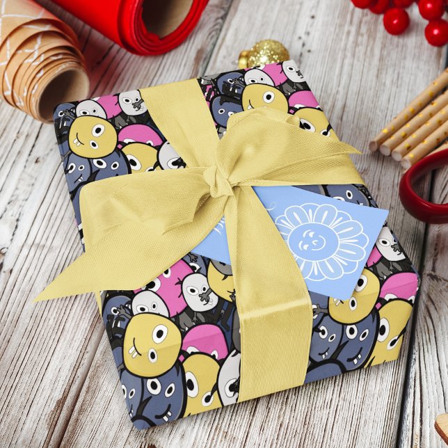 Dunkler Doodle-Monster-Cartoon Geschenkpapier (doodle monster birthday packing gift wrap,gift wrapping paper,return gift wrap paper,paper gift)